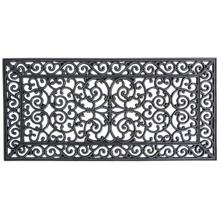 Perfectpitch 4 x 2 ft. Decorative Scrollwork Entryway Rubber Door Mat, Black PE2527607